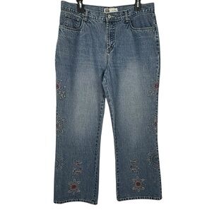 Faded Glory Embroidered Flare Jeans Womens 14P Boho Style Mid Rise Denim